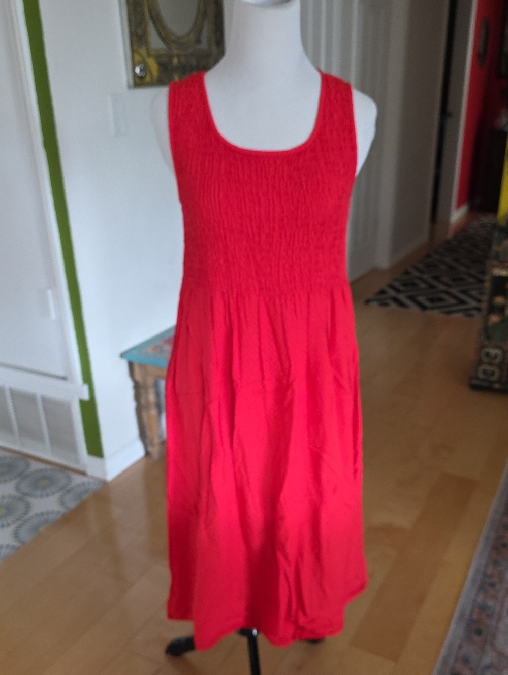 croft & barrow Red Smocked Sleeveless Midi Dress